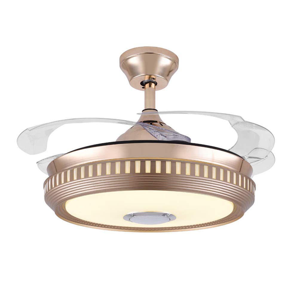 42 Inch Modern Smart Ceiling Fan with LED Lights & Bluetooth Speaker - Remote Control, Retractable Blades, 3 Color Temperatures - Gold Finish for Living Room, Bedroom, Dining Room & Home Office