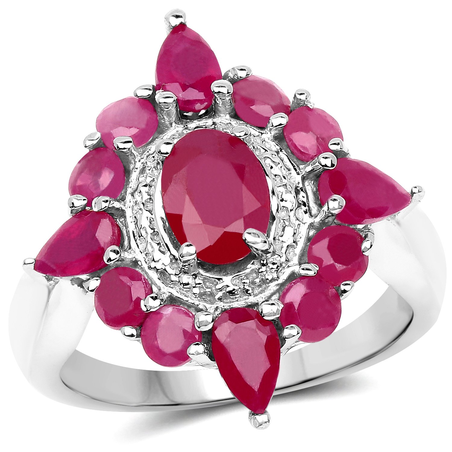 3.04 Carat Glass Filled Ruby Sterling Silver Ring - 925 Silver Jewelry for Women, Elegant Gift for Anniversary, Birthday & Special Occasions