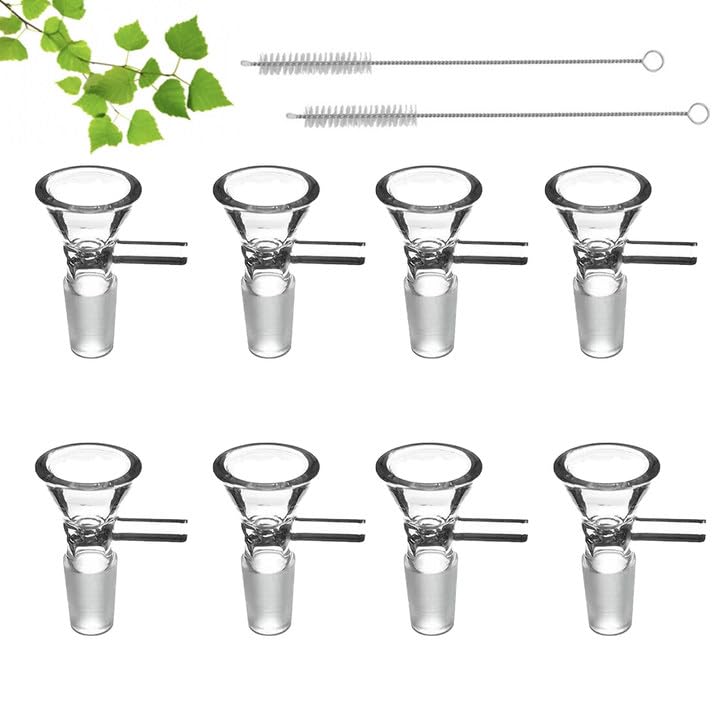 8PCS Glass Funnel Set - 14mm Small Glass Funnels with 2 Cleaning Brushes, Handled Kitchen Mini Funnel for Liquids, Oils & Spices | Ideal for Home Kitchen, Lab Experiments, DIY Projects & Essential Oil Bottling