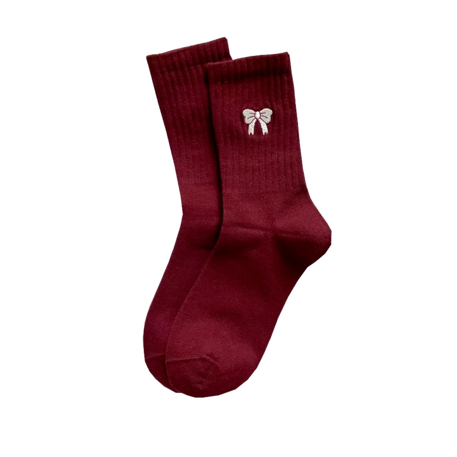 FLOOF Demure Bow Socks for Women - Burgundy Knee High Socks | Elegant Fashion Accessories for Outfits, Gifts & Special Occasions