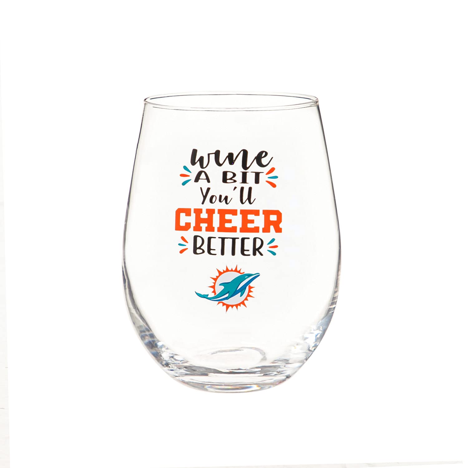 Miami Dolphins 17oz Stemless Wine Glass - Officially Licensed NFL Team Sports America Merchandise - Perfect for Game Day Parties, Tailgating, and Football Fan Gifts
