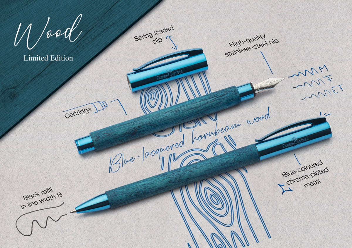 Faber-Castell Ambition Ballpoint Pen - Premium Blue Wood Limited Edition Writing Instrument for Professionals & Gift Giving