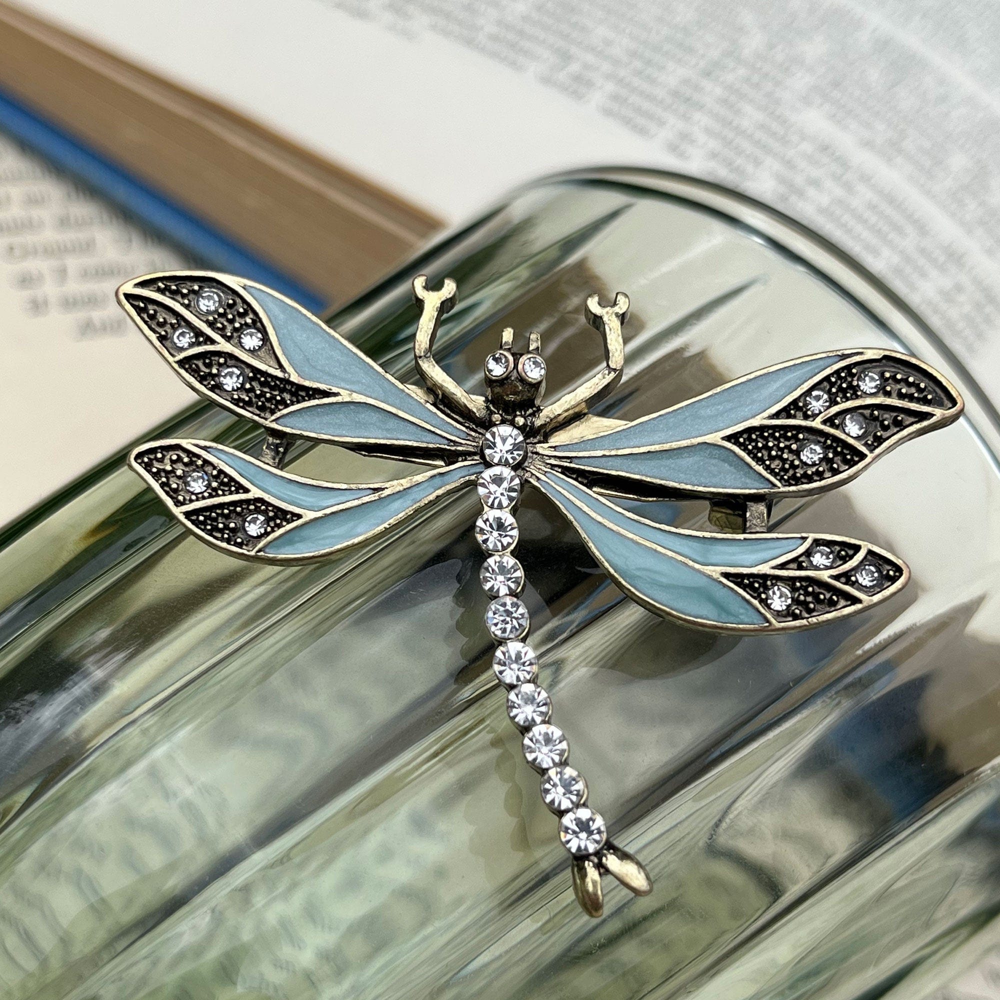 Exquisite Dragonfly Brooch in Duck Egg Green - Elegant Jewelry Accessory for Women's Dresses, Hats, and Scarves
