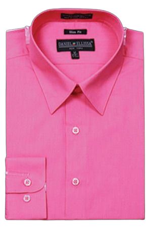 DANIEL ELLISSA Men's CVC Slim Fit Shirt DS3003 - Fuchsia Pink Business Casual Button Down Shirt for Office, Work & Formal Events