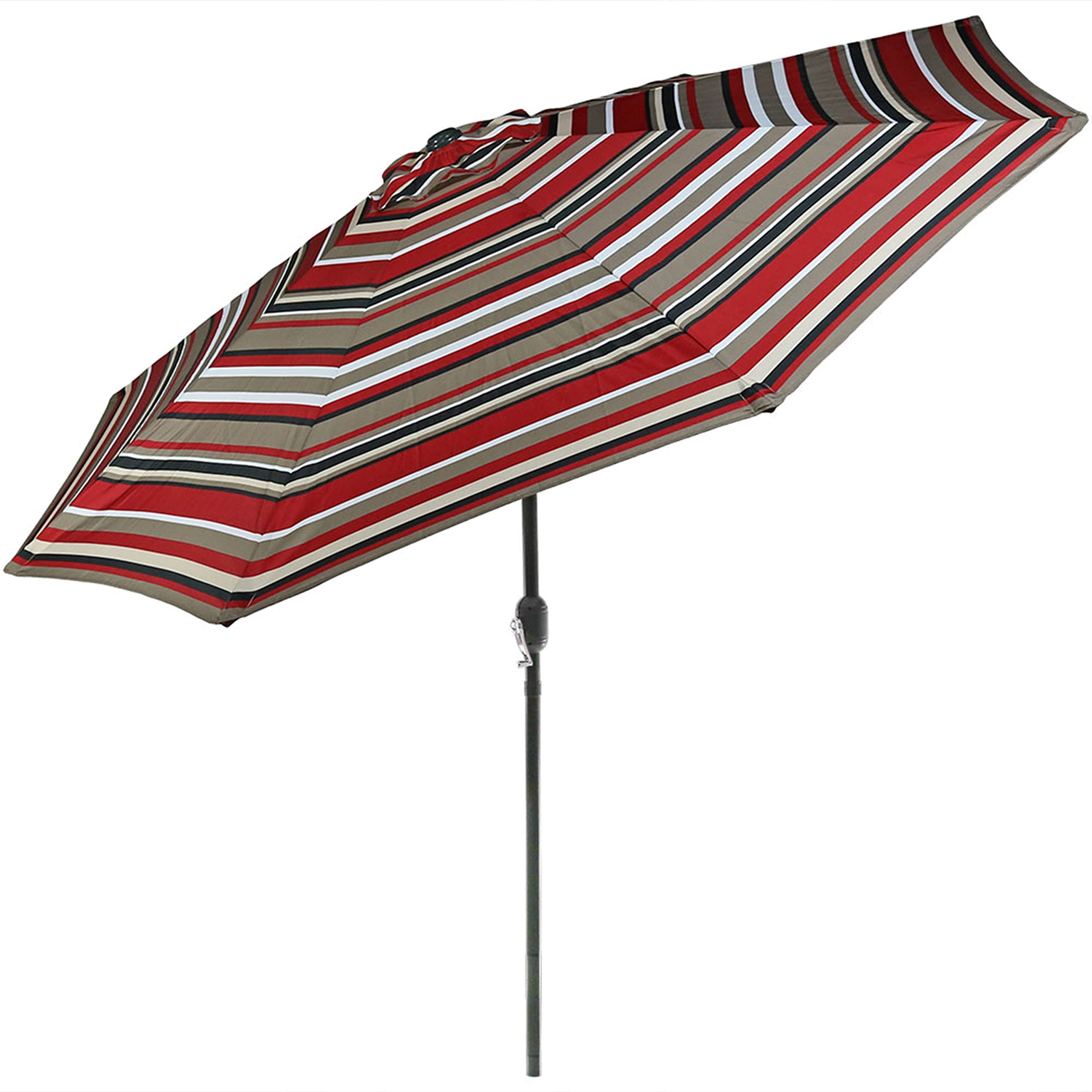 Sunnydaze 9 Foot Outdoor Patio Umbrella with Push Button Tilt & Crank - Aluminum Frame, Awning Stripe Design - Perfect for Poolside, Backyard, and Beach Use