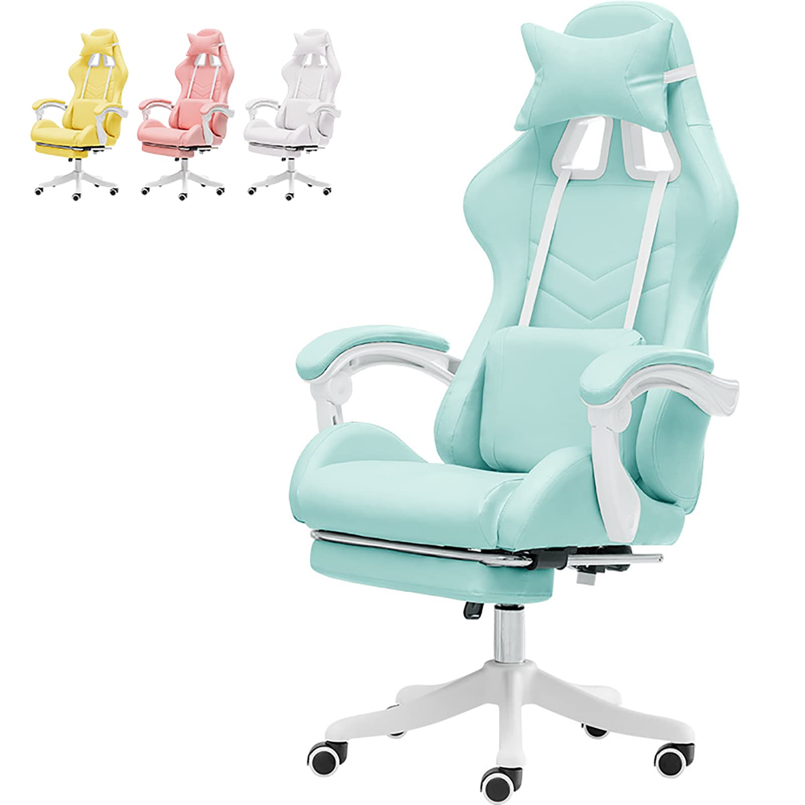 Ergonomic Gaming Chair with Adjustable Lumbar Support & Headrest - High Back PU Leather Computer Chair with Footrest for Adults & Teens - Perfect for Esports, Streaming & Home Office (Blue)