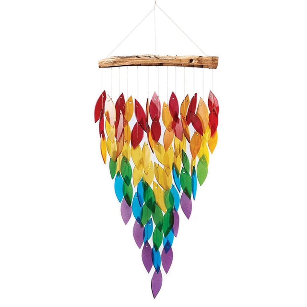Rainbow Fall Leaf Wind Chime Dream Catcher - Handmade Teak Wood Hanging Decor for Outdoor Garden, Patio, and Bedroom - Nature-Inspired Nordic Home Ornament for Relaxation & Meditation Spaces