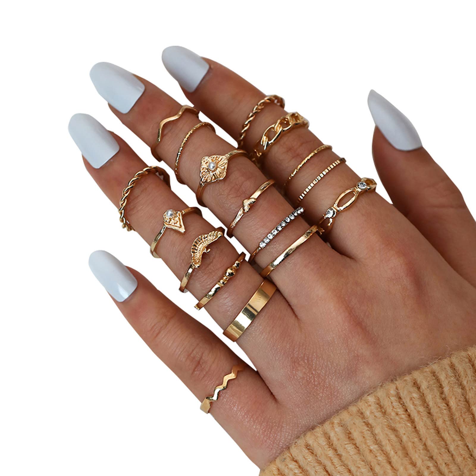 17 Pcs Gold Bohemian Rings Set for Women - Crystal Gemstone Stackable Rings, Knot & Joint Design Jewelry for Teens & Girls - Perfect for Party, Daily Wear & Festive Occasions (One Size, Gold) - Great Gift for Birthdays, Anniversaries & Special Events