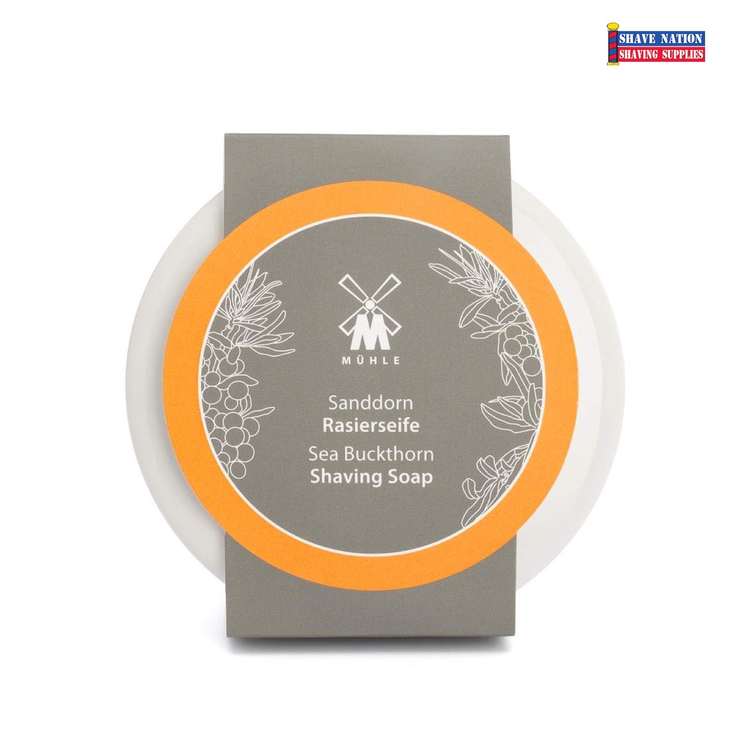 Premium Mühle Sea Buckthorn Shaving Soap in Porcelain Bowl - Natural Shaving Cream for Sensitive Skin, Vegan & Cruelty-Free - Perfect for Wet Shaving & Men's Grooming Routine