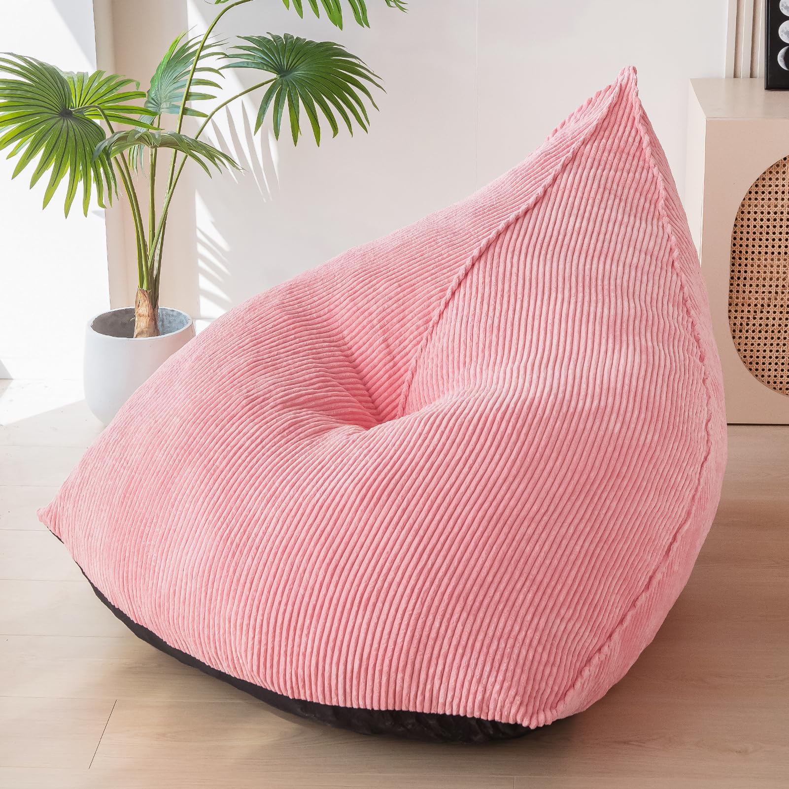 MAXYOYO Corduroy Bean Bag Chair for Adults - Soft & Comfortable Lazy Sofa with Filler, 43x41x35 Inches, Pink - Perfect for Living Room, Bedroom, Game Room & Dorm Relaxation
