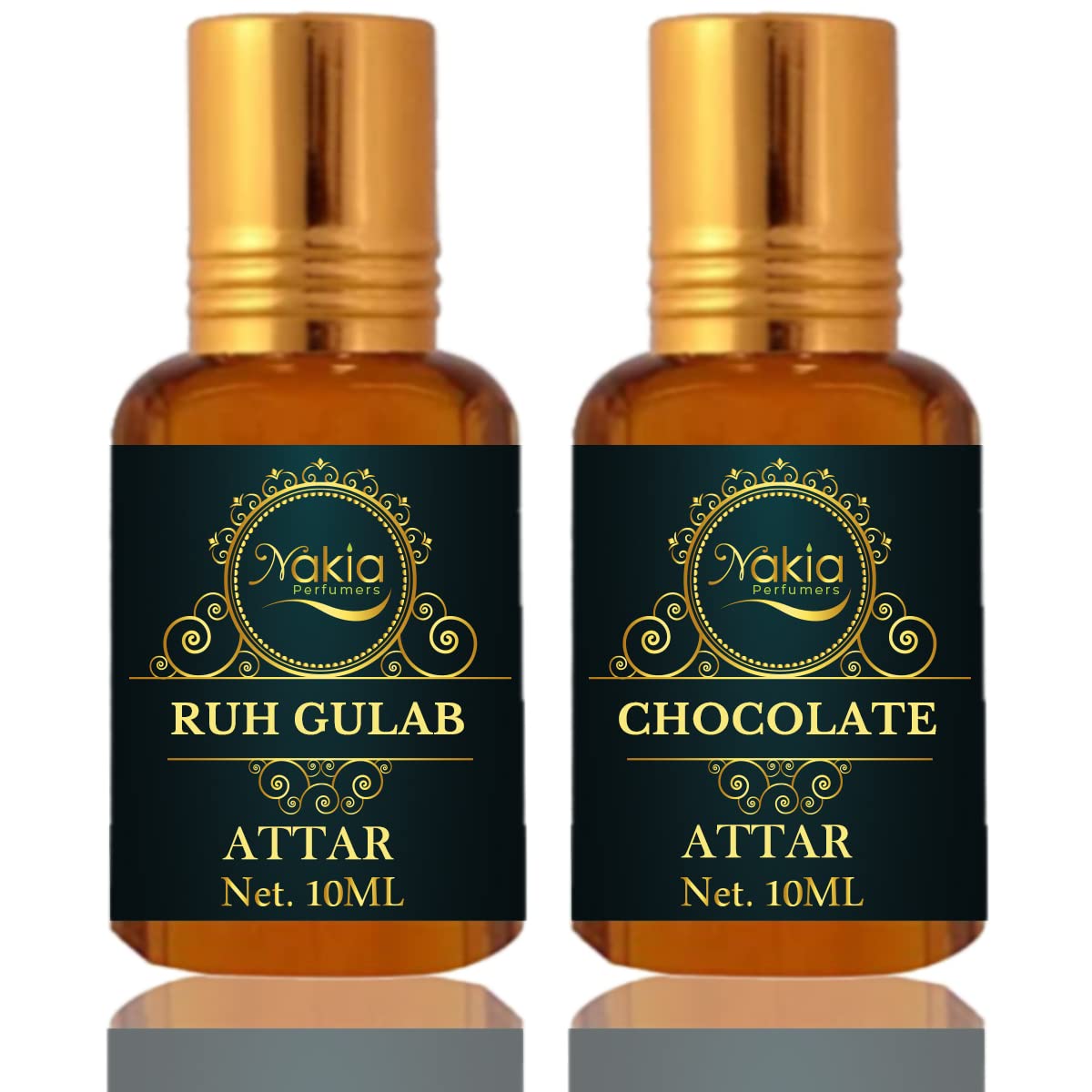 Nakia Ruh Gulab & Chocolate Attar (10ml x 2) Alcohol-Free Roll-On Perfume Oil for Men & Women - Romantic Dates, Special Occasions, Daily Fragrance
