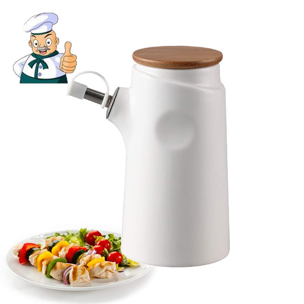 Premium 400ml Ceramic Oil & Vinegar Dispenser Bottle - Leak-Proof Kitchen Condiment Container for Olive Oil, Balsamic & Spices - Easy Clean Design for Home, Restaurant & Camping Use - Elegant White Decor