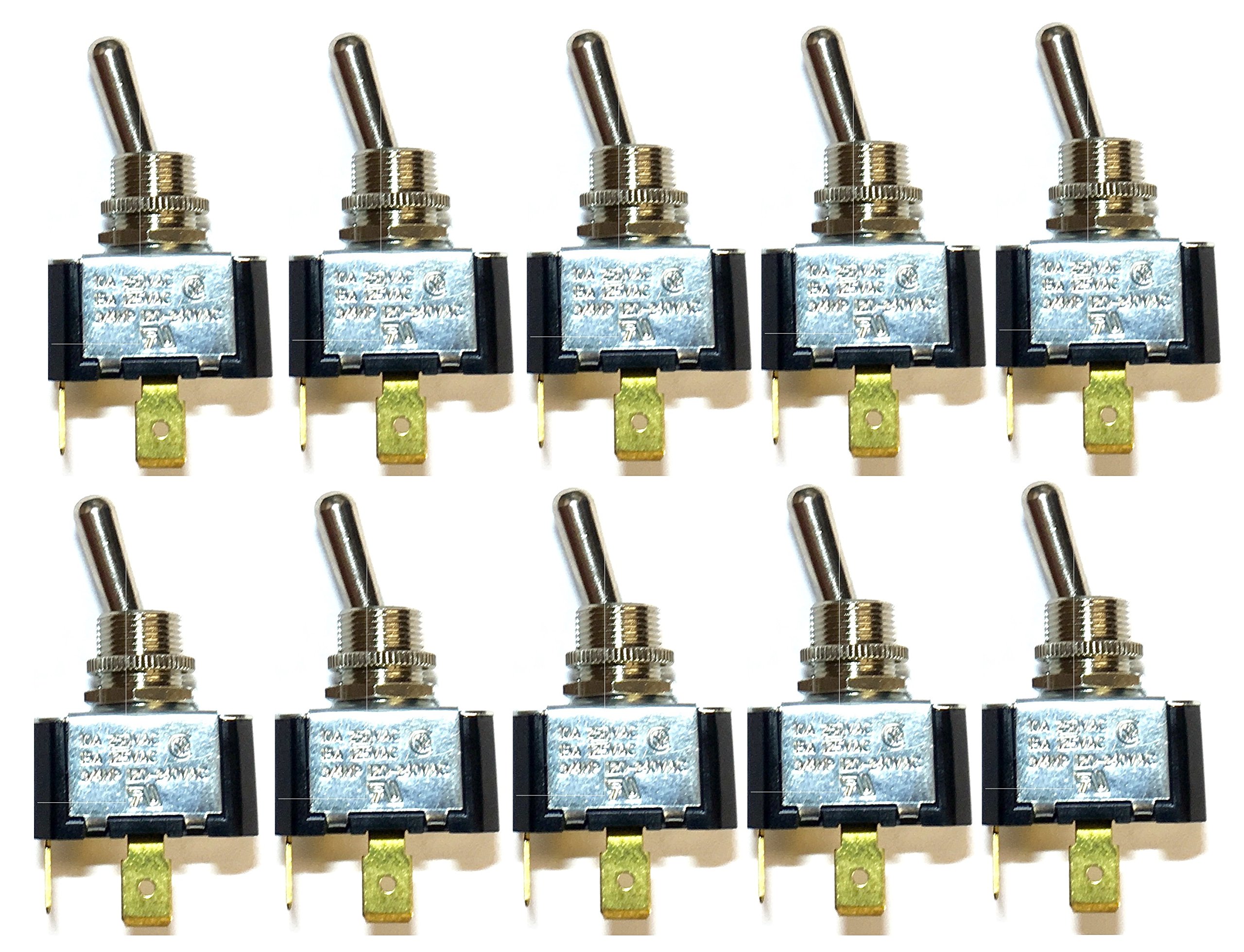 10 Pack SPST Toggle Switch ON/Off - Non-Lighted Heavy Duty Electrical Switches for Automotive, Marine & Industrial Equipment