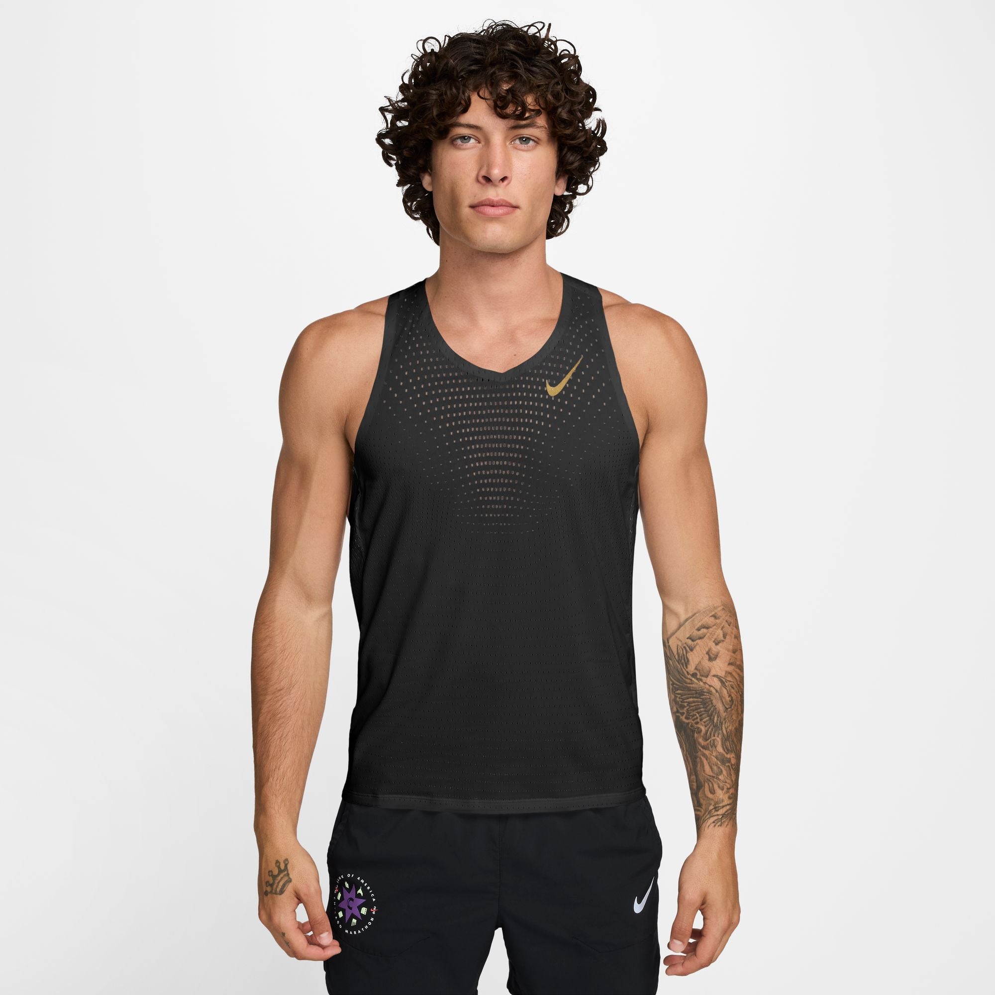 Men's AeroSwift x Jakob Dri FIT ADV Running Singlet - Lightweight Breathable Performance Top for Marathon & Training (Black/Metallic Gold)