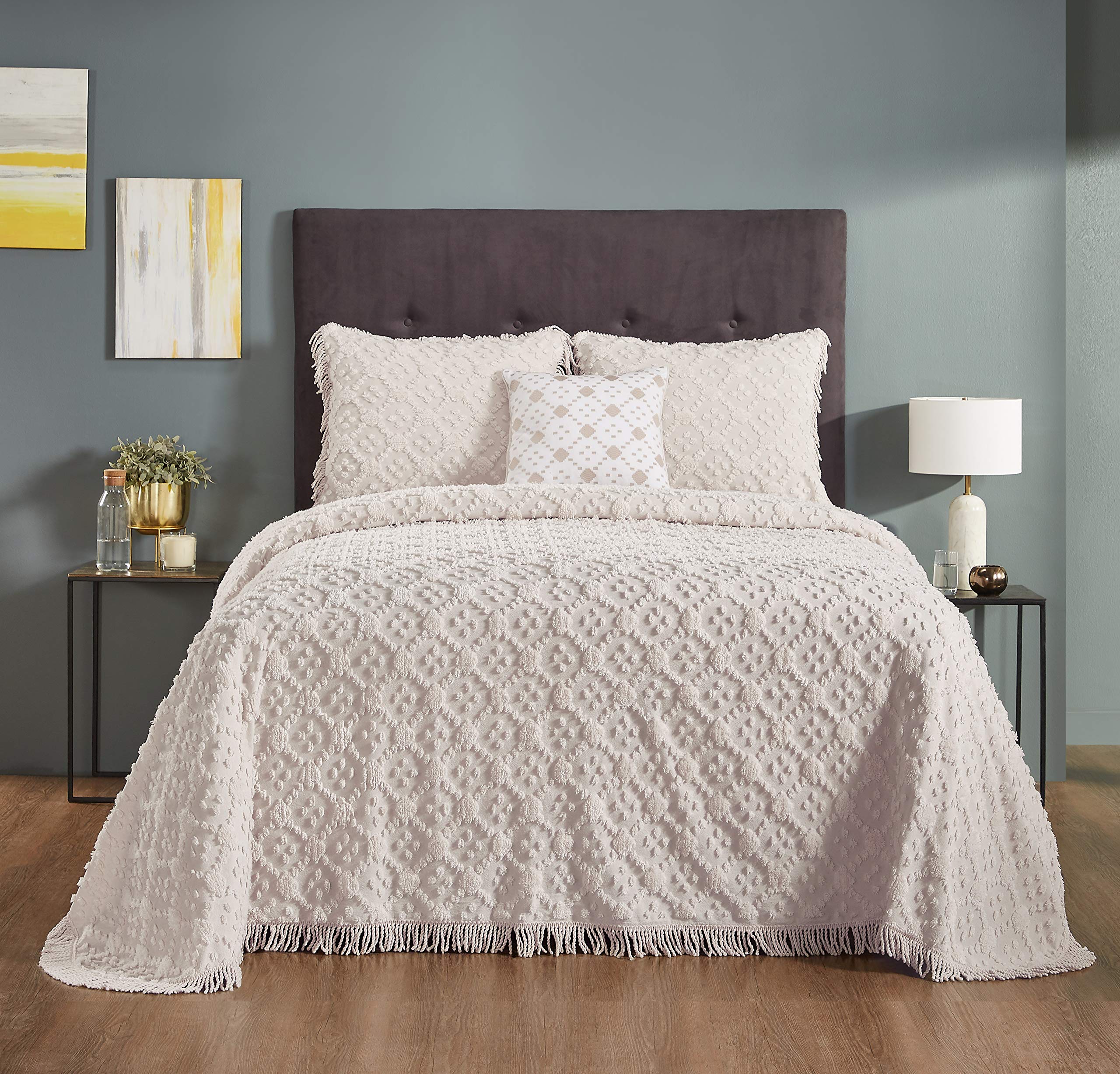 Better Trends Chenille Charleston 100% Cotton 4-Piece Queen Bedspread Set in Ivory - Lightweight Tufted Cotton Bedding for Master Bedroom, Guest Room & Dorm Decor