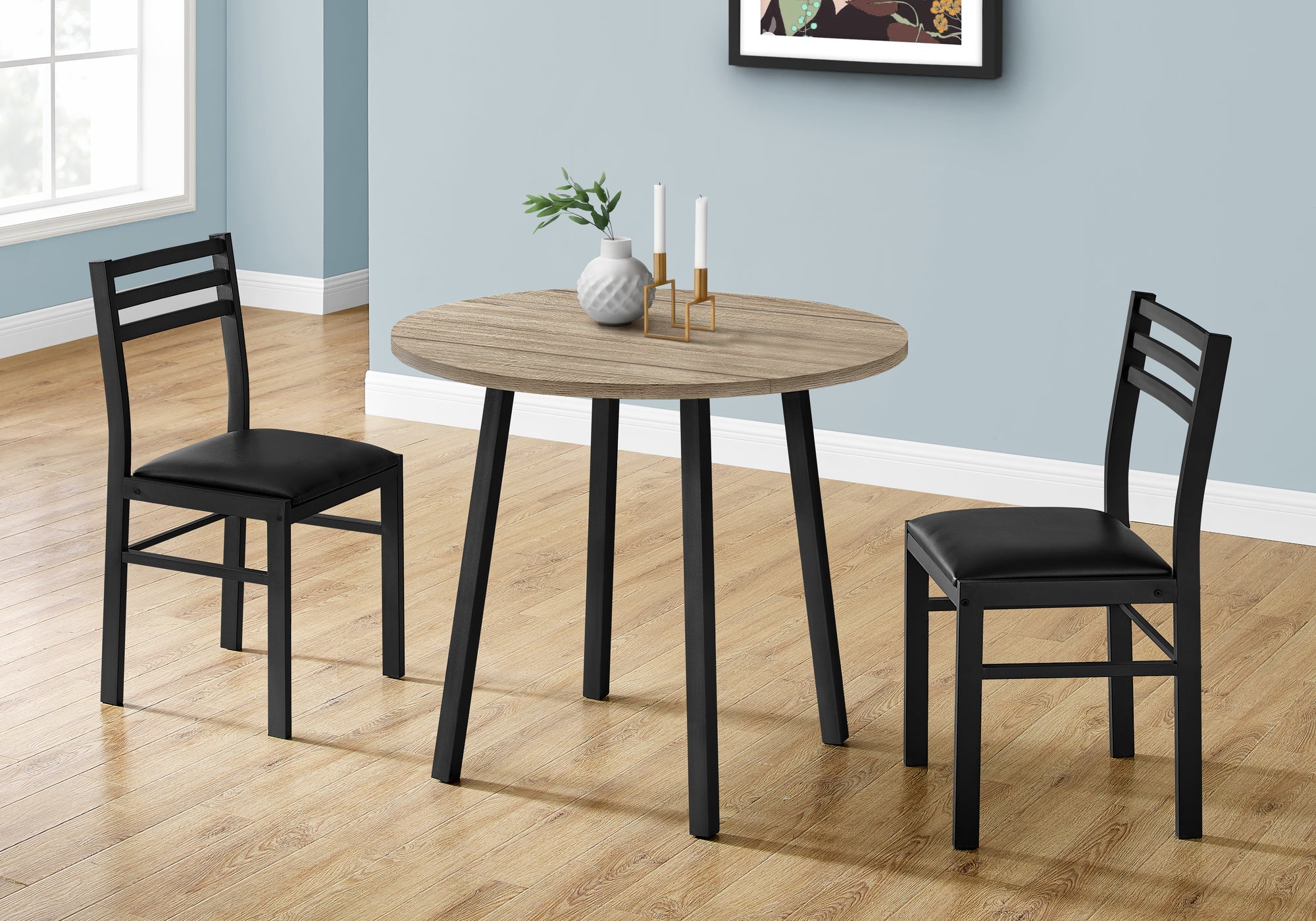 3-Piece Modern Dining Set with Dark Taupe Table Top & Black Metal Frame - Perfect for Small Spaces, Apartments, and Breakfast Nooks