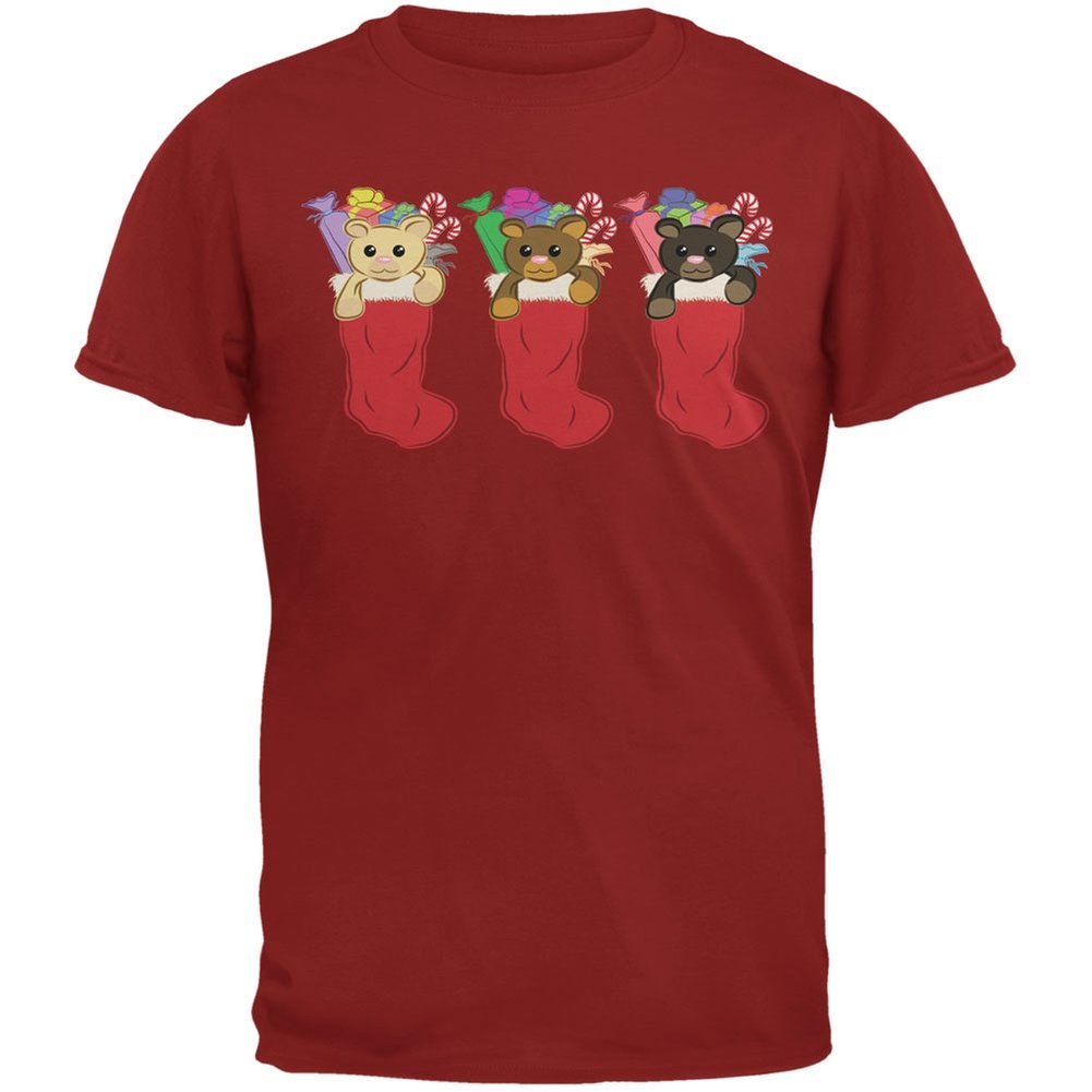 Christmas Stockings with 3 Teddy Bears - Festive Cardinal Youth T-Shirt for Holiday Gifts & Family Matching Outfits