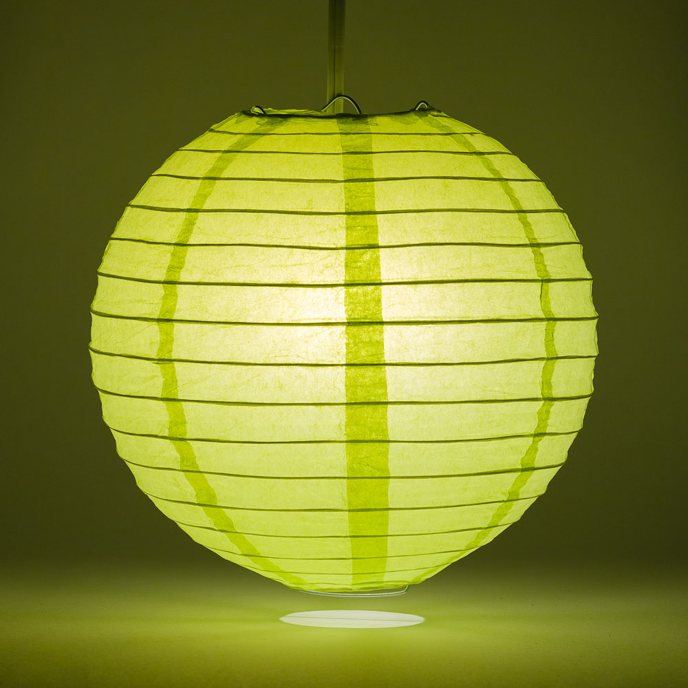 30 Pack Large Round Paper Lanterns - Light Lime Green with Even Ribbing | Perfect for Party Decorations, Wedding Centerpieces & Asian Festival Lighting