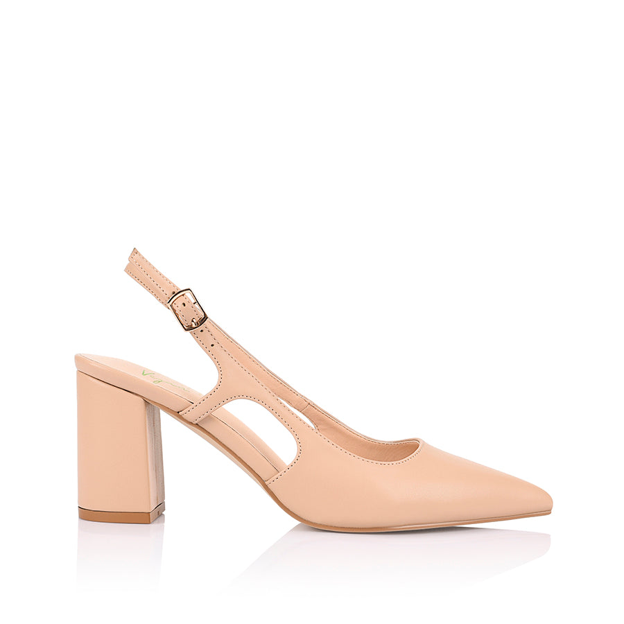 Elton Slingback Block Heels Women's Comfortable Nude Shoes - Perfect for Office, Party & Wedding Occasions