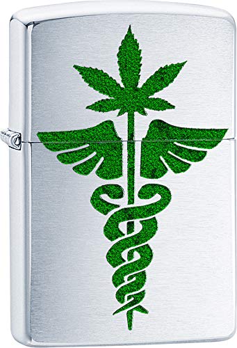 Premium Brushed Chrome Zippo Lighter with Medical Marijuana Leaf Design - Perfect for Cannabis Enthusiasts, Collectors & Outdoor Adventures