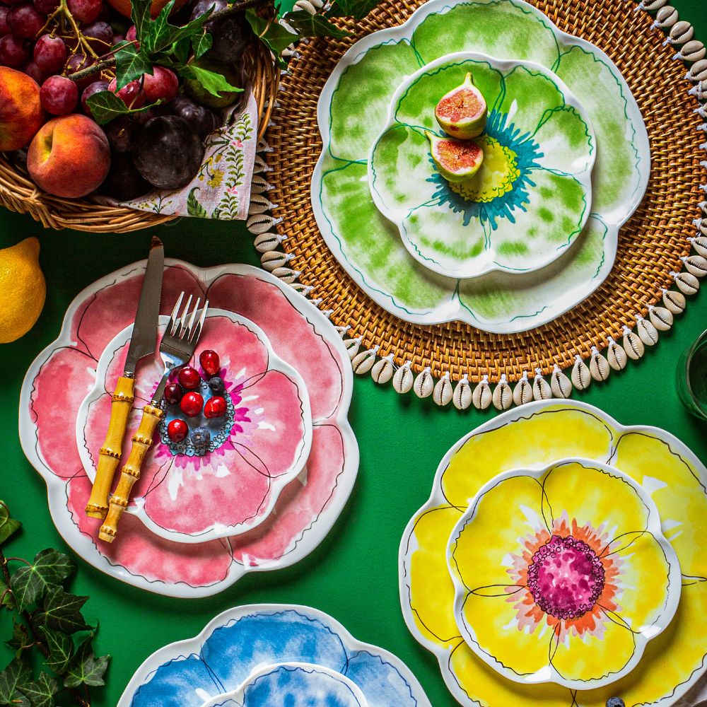 Augusta Floral Green Dinner Plates Set of 2 - Elegant Floral Design for Dining, Parties & Home Decor