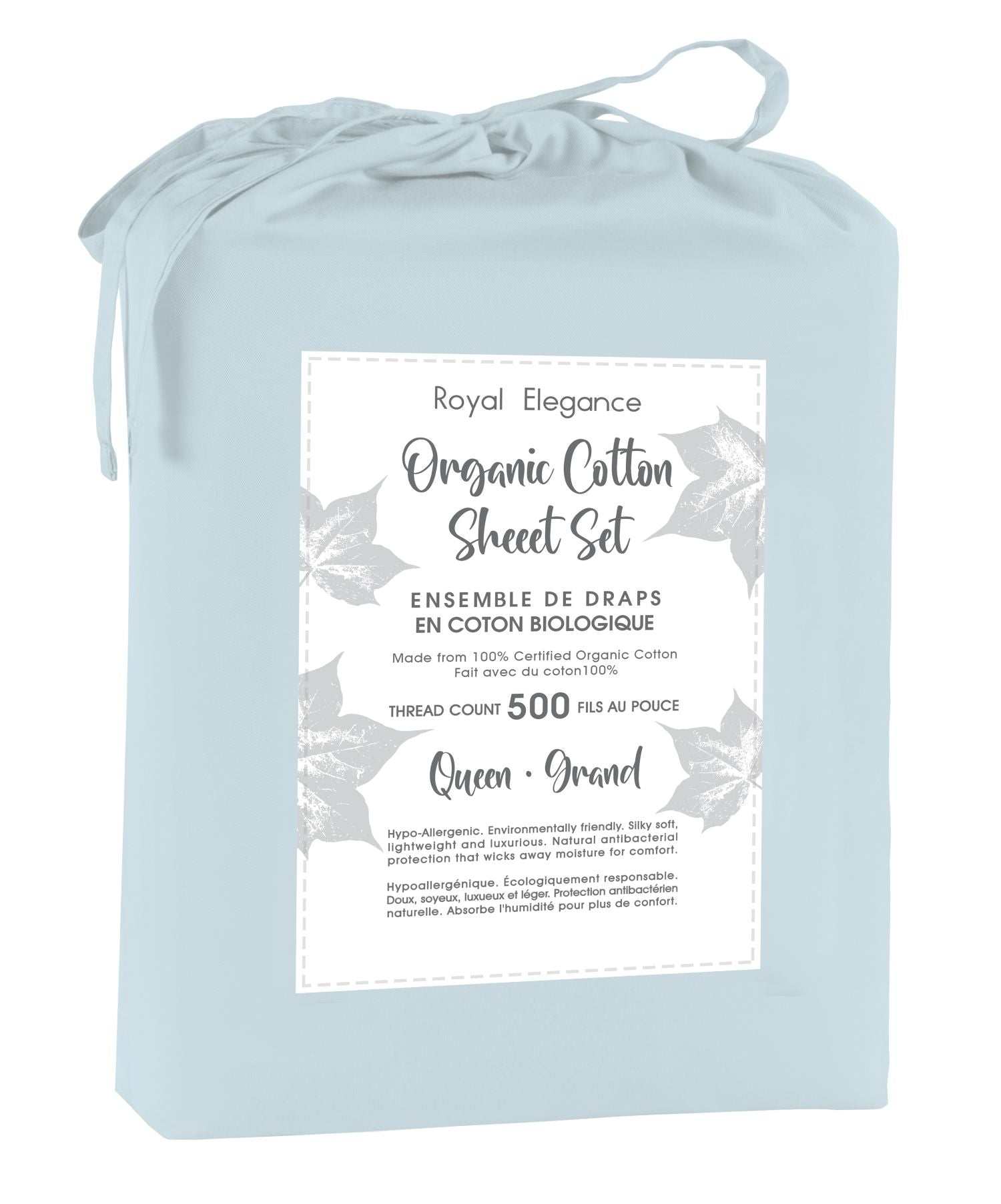 100% Organic Cotton King Sheet Set - 500 Thread Count Light Blue | Soft & Breathable Bedding for Comfortable Sleep | Perfect for Home, Hotel, and Guest Room Use