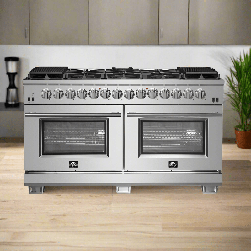 Forno 60 Inch Capriasca Dual Fuel Range with 240V Electric Oven - 10 Sealed Burners & 200,000 BTUs - Model FFSGS6187 - Perfect for Large Kitchens, Restaurants, and Catering Services
