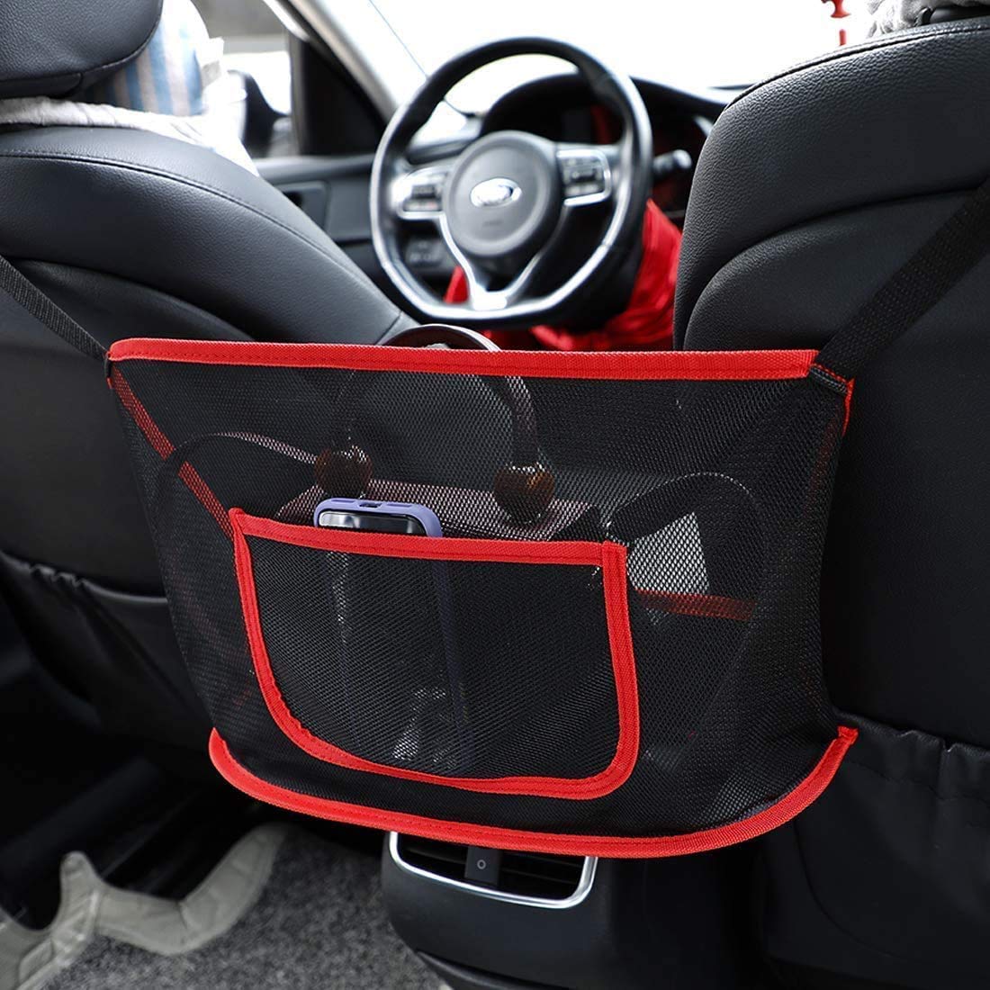 Ticoni Car Handbag Holder - Red Car Purse Organizer for Between Seats, Front Seat Storage & Car Pocketbook Holder | Perfect for Travel, Commuting & Road Trips