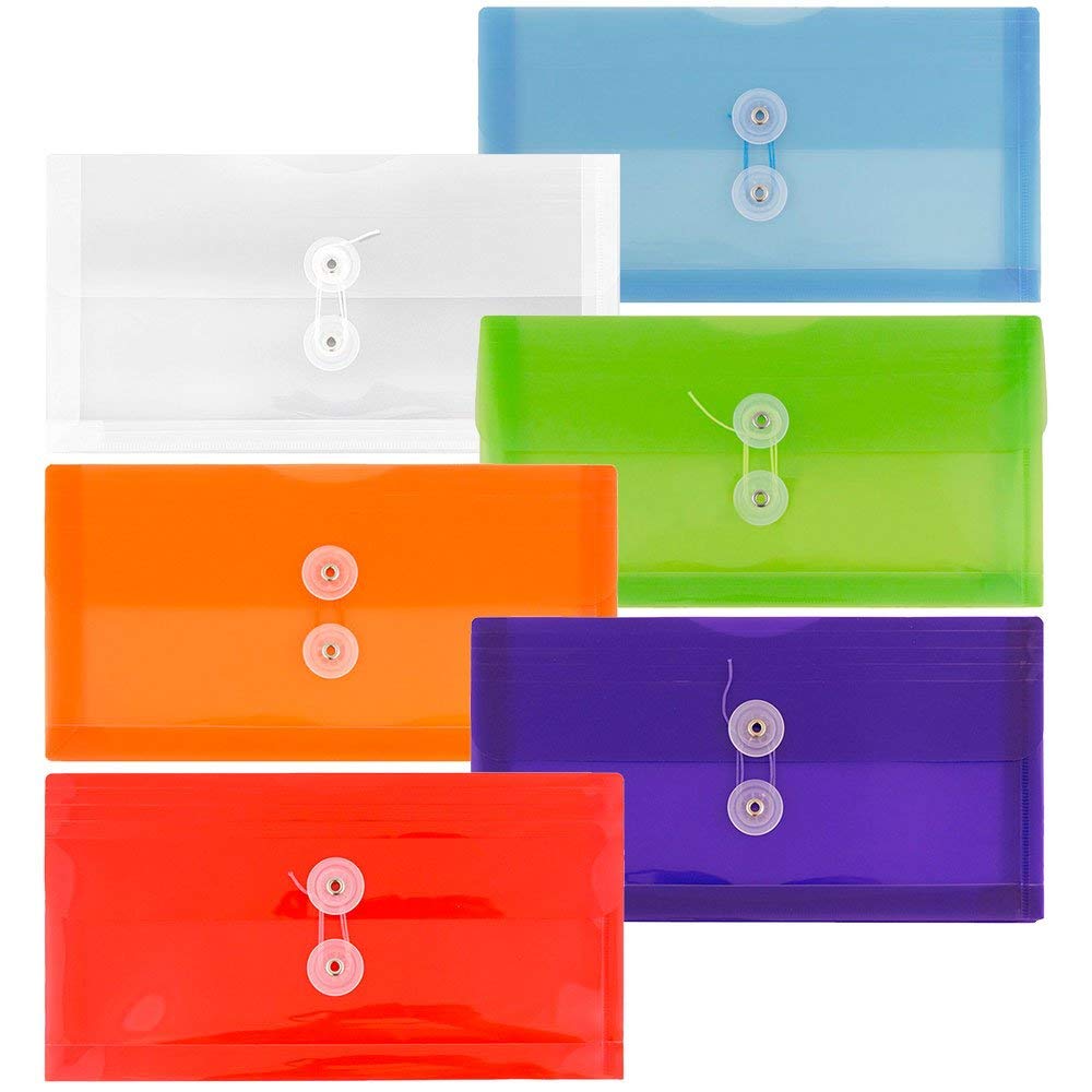 JAM PAPER #10 Plastic Envelopes with Button Closure - 5 1/4x10 - 6 Pack - for Business Documents & Booklets