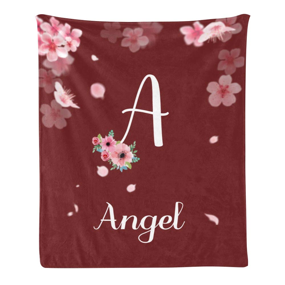 Personalized Pink Peach Blossom Fleece Throw Blanket - Custom Name Text, Super Soft & Cozy, 50x60 Inches - Perfect for Couch, Sofa, Bed & Gift Giving