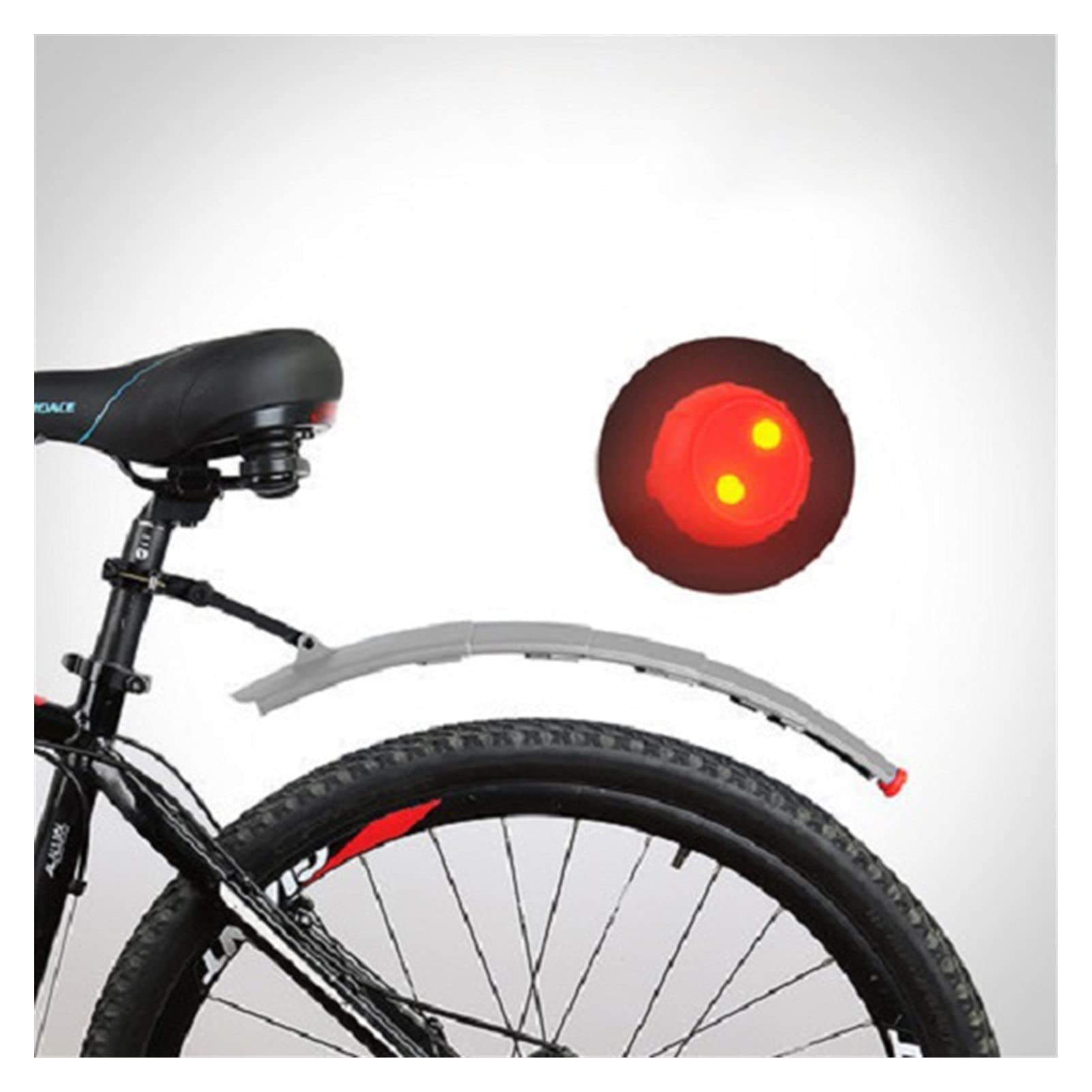 TOMYEUS 2PCS Mountain Bike Mud Guards Set - Foldable Front & Rear Bicycle Fenders with Taillight, Waterproof Cycling Accessories for Road & Trail Riding (7 Colors Available, Gray) - Perfect for Commuting, Mountain Biking and Wet Weather Protection