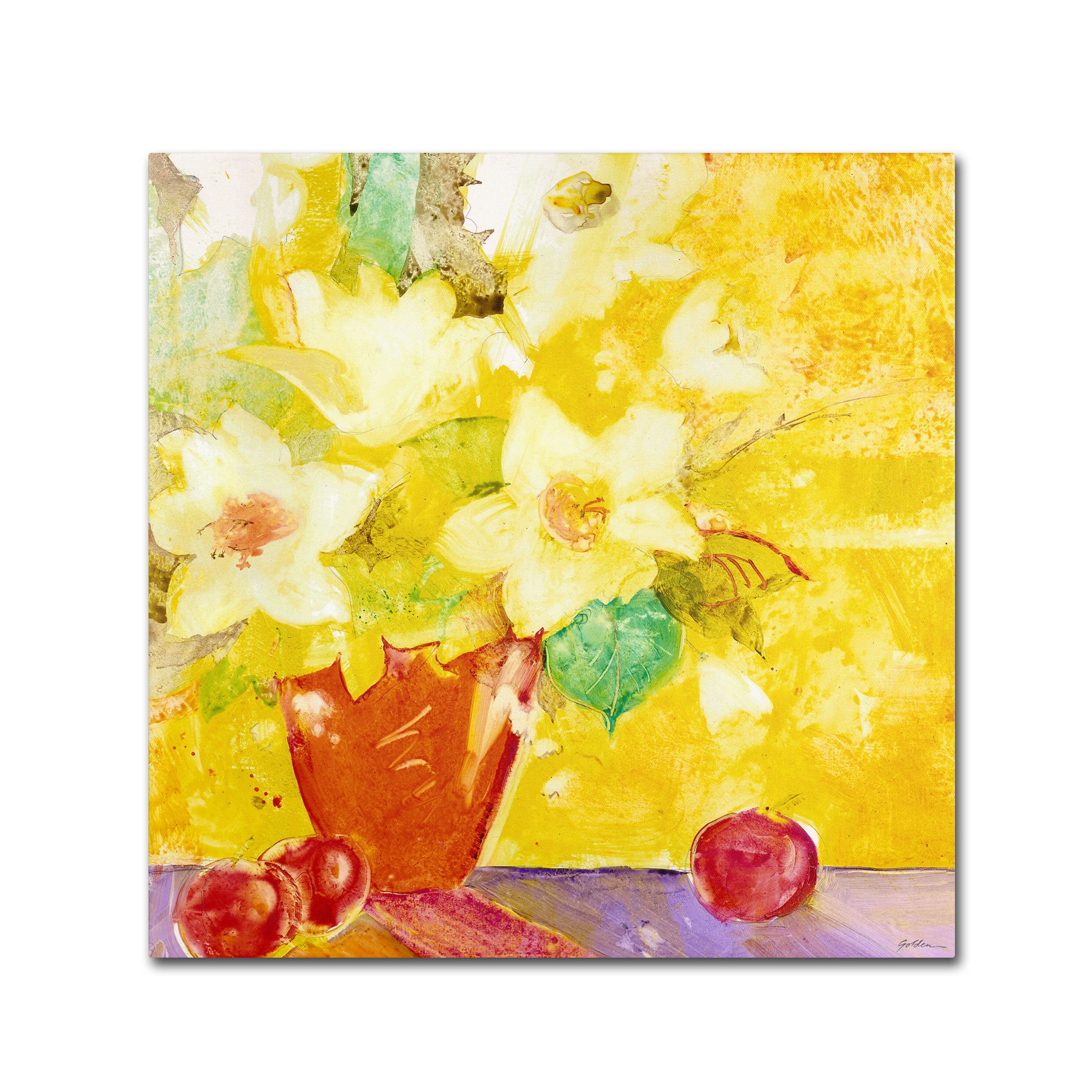 Trademark Fine Art Sheila Gold Red Vase with Apples Painting - 18x18 Inch Canvas Wall Art with Ornate Frame for Living Room, Bedroom & Office Decor