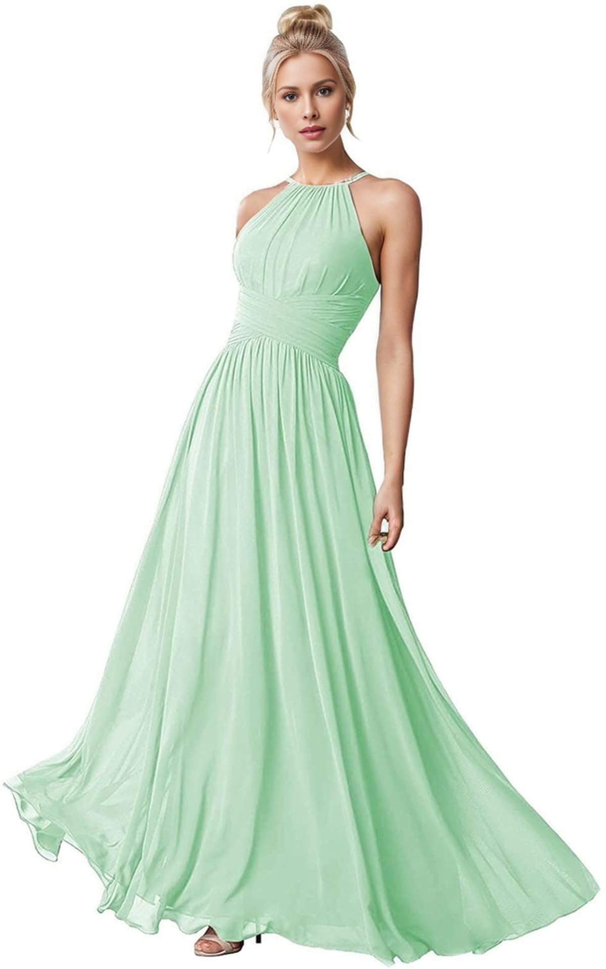 Elegant Chiffon Bridesmaid Dress for Wedding - Long Backless A-Line Formal Evening Gown for Bridal Party, Prom & Special Occasions