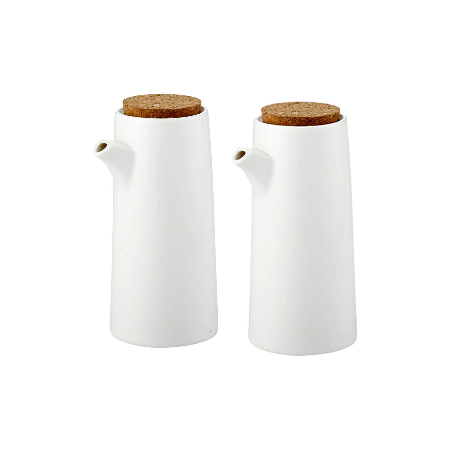 Premium White Ceramic Oil and Vinegar Dispenser Set of 2 - Elegant Olive Oil Bottle & Soy Sauce Cruet for Kitchen, Cooking, Salad Dressing & Table Setting