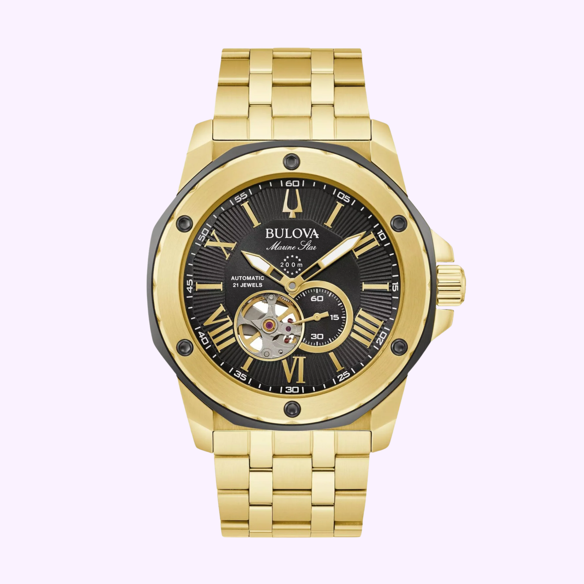 Bulova 98A273 Marine Star Gold-Tone Stainless Steel Men's Watch - Luxury Waterproof Chronograph for Diving, Business & Formal Occasions