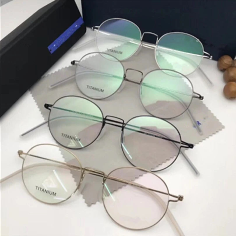 Unisex Full Rim Round Screwless Titanium Eyeglasses 9893 - Lightweight & Durable Titanium Frame for Men & Women - Perfect for Reading, Work & Everyday Wear