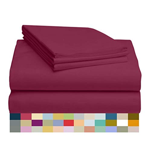 4PCs 800-Thread-Count 100% Cotton Twin XL Bed Sheets Set - Soft Single Ply Long-Staple Yarns, Deep Pocket Fits Mattress Up to 14'', Breathable & Wrinkle-Resistant - Eggplant Purple Luxury Bedding for Dorm, Guest Room & Master Bedroom