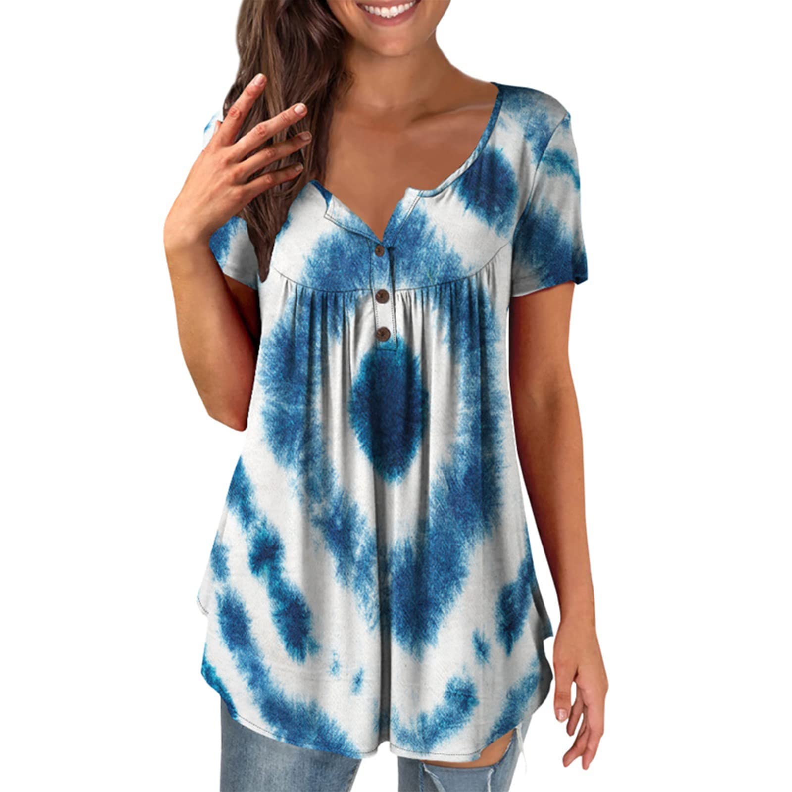 Women's Casual Short Sleeve Ruffle Blouse - Loose Oversized Pleated Button Down Top with Leopard Print | Perfect for Summer Outfits, Beach Wear & Office Casual Style