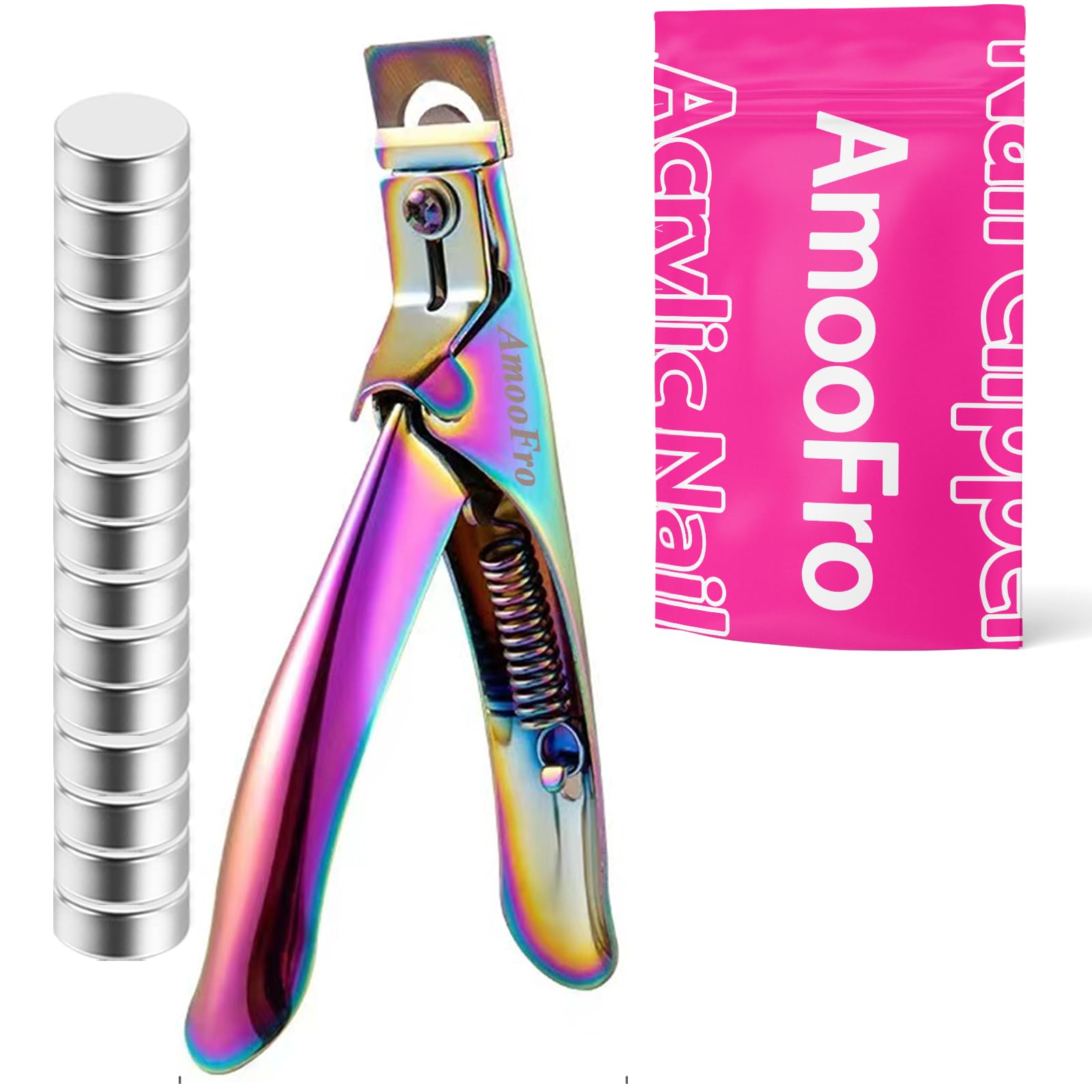 Professional Acrylic False Nail Clippers with Magnetic Sizer & Length Measurement - Adjustable Stainless Steel Nail Tip Cutter for Salon & Home Manicure - Perfect for Nail Art, Extensions & DIY False Nails