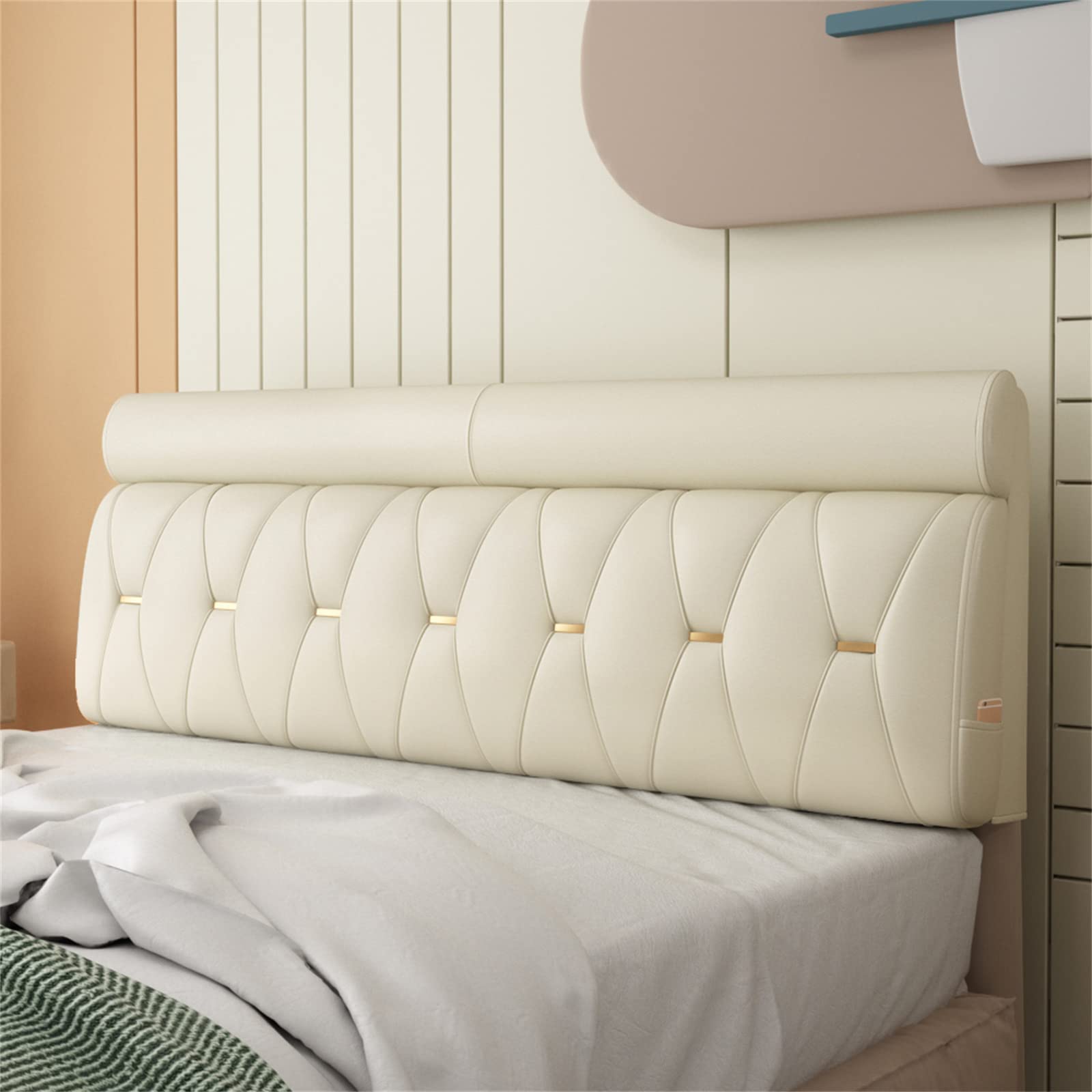Modern Button-Tufted King Size Headboard - 12cm Thick Premium Wipeable PU Leather Upholstered Bed Headboard with Self-Adhesive Backing (170cm/66.9