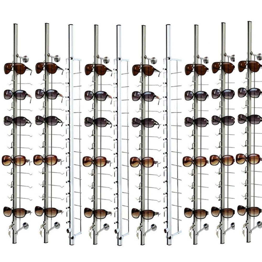 10-Piece Lockable Sunglasses Display Stand Organizer - 3.6ft Eyeglass Frame Holder Rack with Security Lock (Holds 12 Pairs) - Perfect for Retail Stores, Boutiques & Home Eyewear Organization