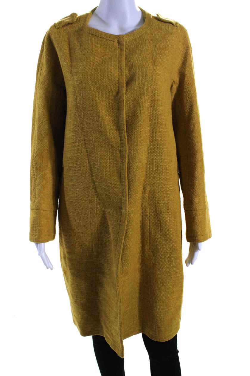 Max Mara Women's Cotton Woven Long Sleeve Mid-Length Pea Coat in Yellow | Classic Trench Coat for Fall & Winter | Perfect for Office, Dating & Outdoor Activities