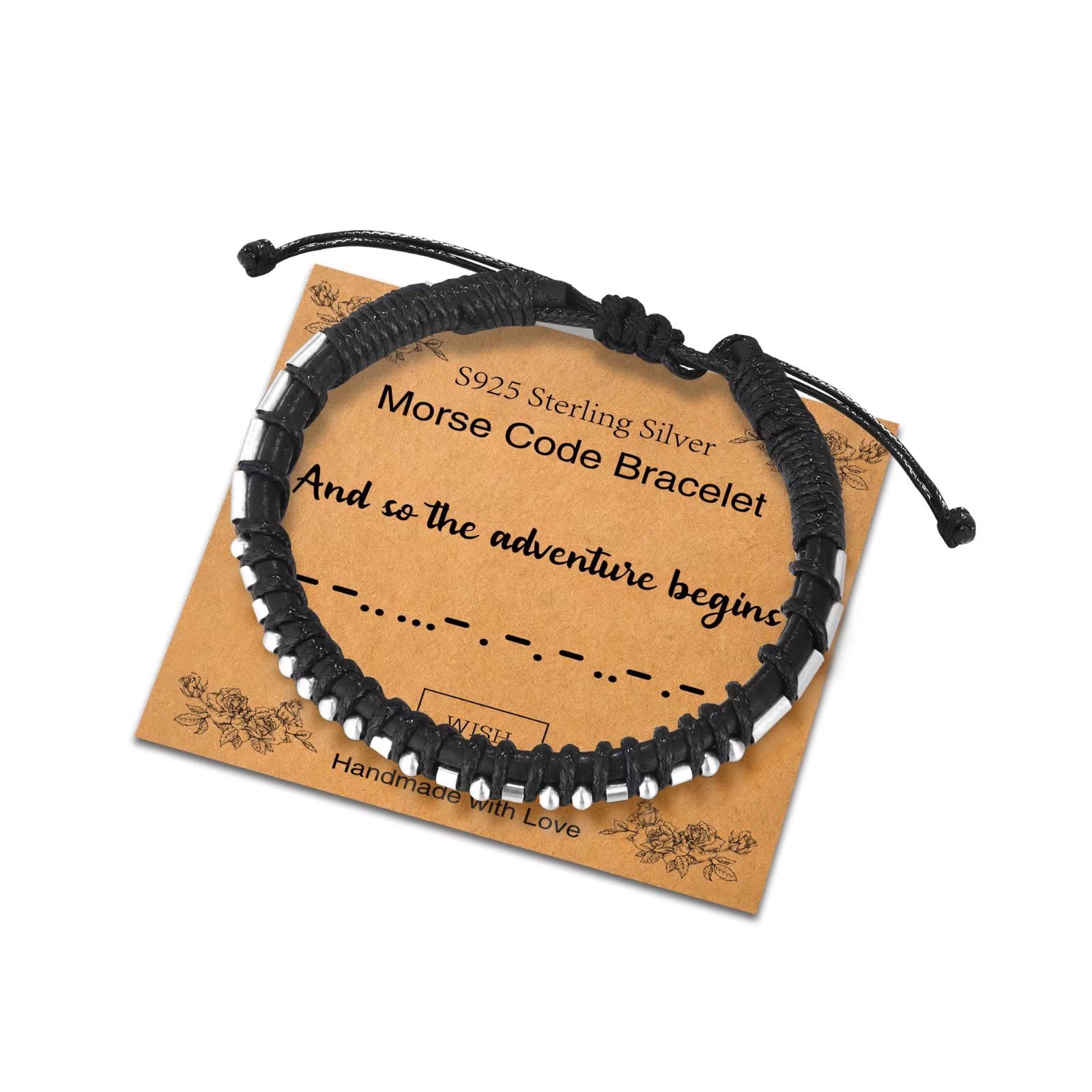 Sterling Silver Morse Code Bracelet for Women & Men - Adjustable Leather Cuff with Inspirational Message - Unique Friendship & Birthday Gift Jewelry for Everyday Wear, Special Occasions & Meaningful Moments