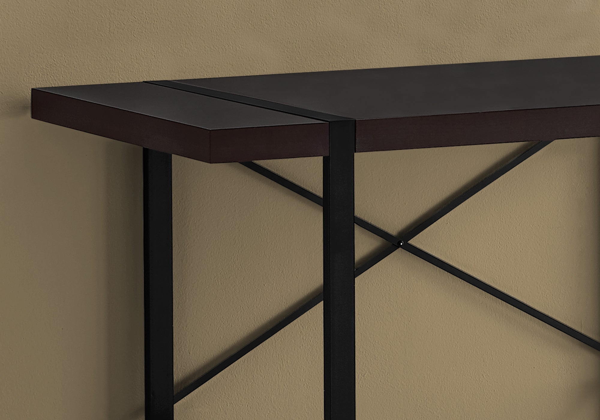 48-Inch Computer Desk with Black Metal Frame in Cappuccino Finish - Perfect for Home Office, Gaming, and Study Spaces