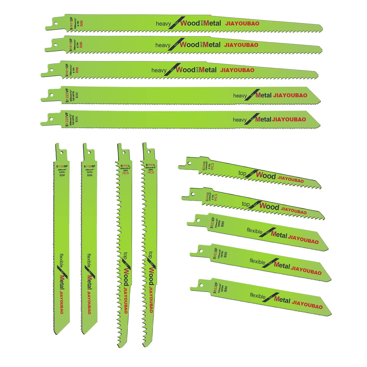 14-Pack Metal & Wood Reciprocating Saw Blades Set - High-Performance Sawzall Blades for Wood Cutting, Metal Cutting & Tree Pruning | Ideal for DIY Projects, Construction & Landscaping