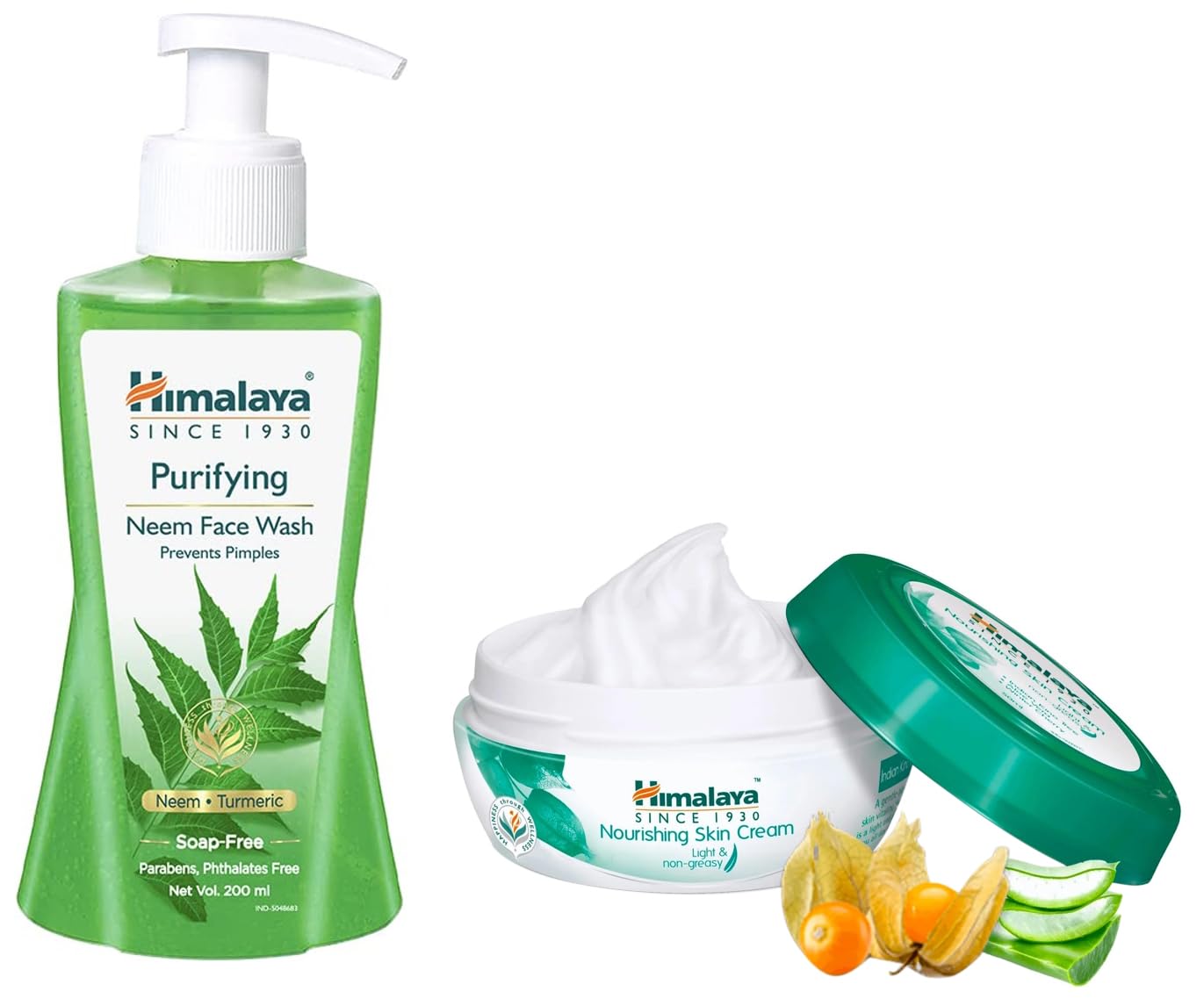 Himalaya Herbals Purifying Neem Face Wash & Nourishing Skin Cream Set - 200ml Each | Natural Ayurvedic Skincare for Acne & Dry Skin | Daily Face Cleanser & Moisturizer for Men & Women