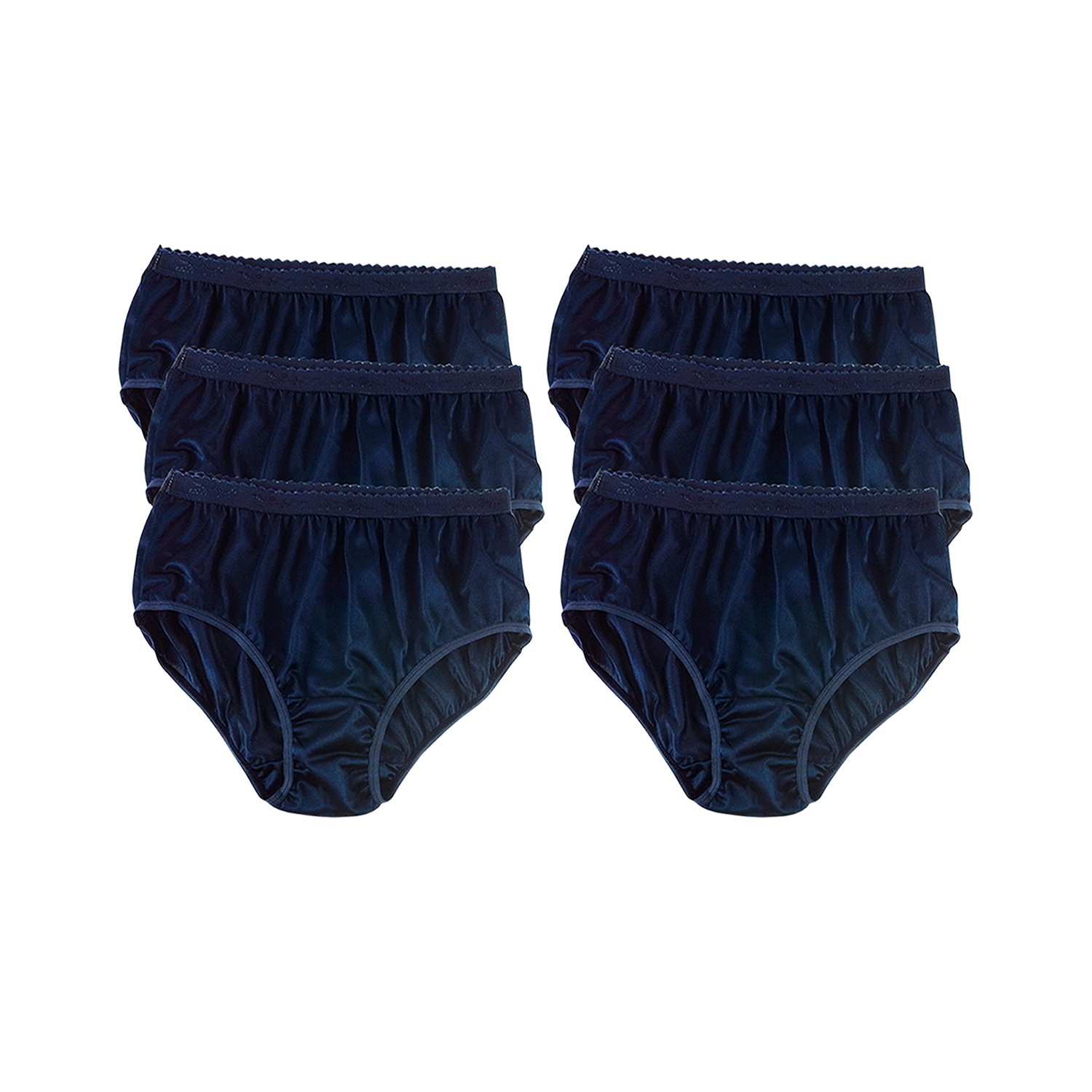 6 Pack Navy Blue Plus Size Women's High Waist Silky Nylon Panties - Comfortable Briefs Underwear for Everyday Wear & Lingerie Collection