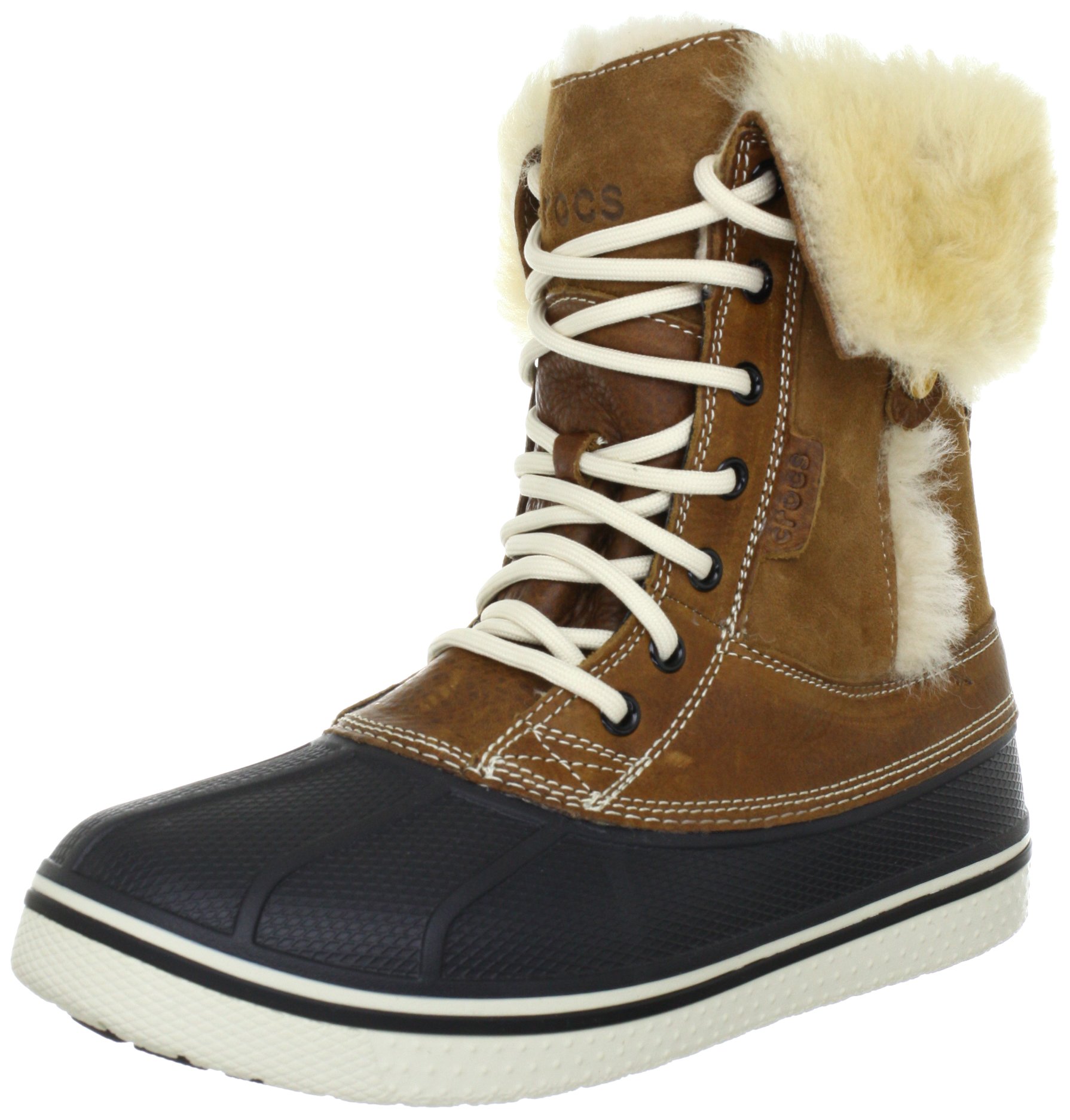 Crocs Women's AllCast Luxe Duck Boot - Waterproof Winter Boots for Women, Comfortable Slip-Resistant Snow Boots in Hazelnut/Stucco, Size 4 B(M) US - Perfect for Outdoor Activities, Snowy Weather & Casual Wear