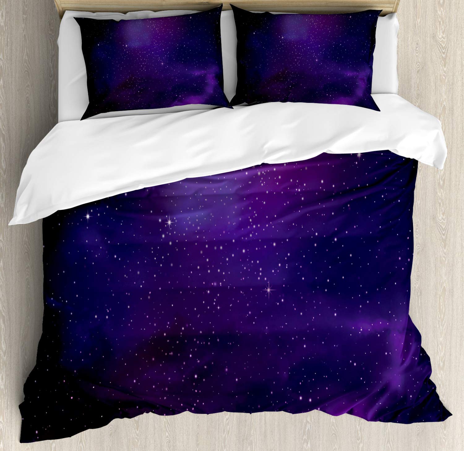 Ambesonne Galaxy Nebula Duvet Cover Set - 3 Piece Queen Size Bedding with 2 Pillow Shams, Purple Pink Black Space Star Clusters & Milky Way Constellation Design | Perfect for Astronomy Lovers, Kids' Room Decor & Cosmic Themed Bedrooms