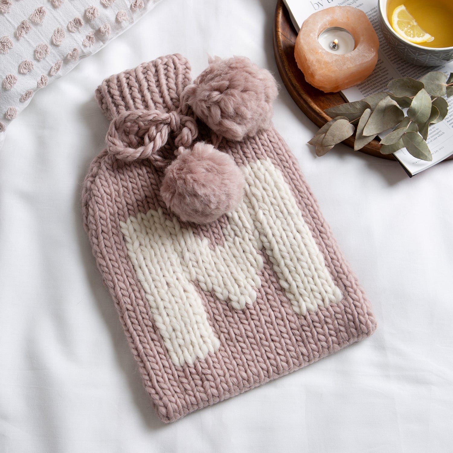 Monogram Hot Water Bottle Cover Knitting Kit - Cheeky Chunky Yarn DIY Craft for Cozy Winter Nights, Perfect Gift for Knitting Lovers & Home Decor